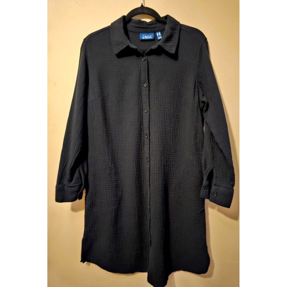 Denim & Co. Beach cover up  Front Gauze Cover-Up,black, size MP